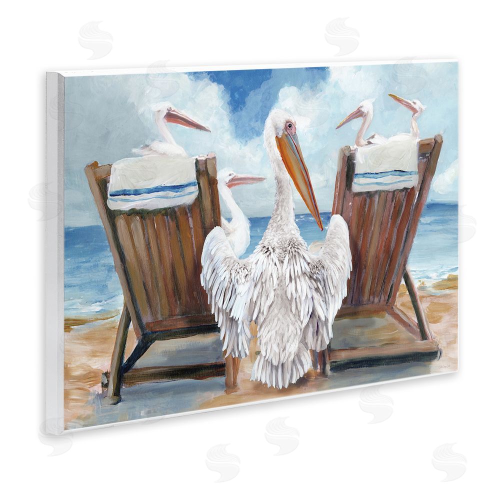 Stellar Design Studio Pelican Party Beachside Lounging Wooden Wall Plaque Art Print