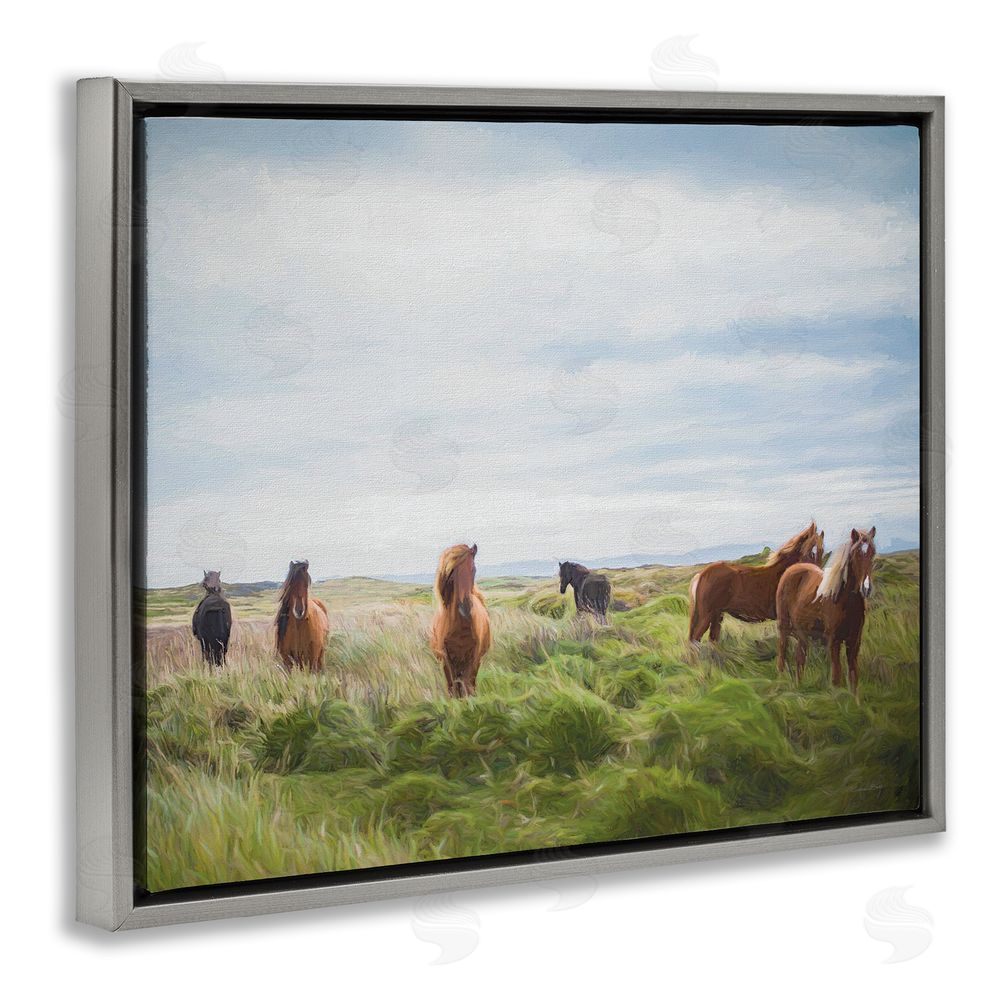 Susan Ball Free Spirit Horses in Pasture Gray Floating Frame Canvas Wall Art Print