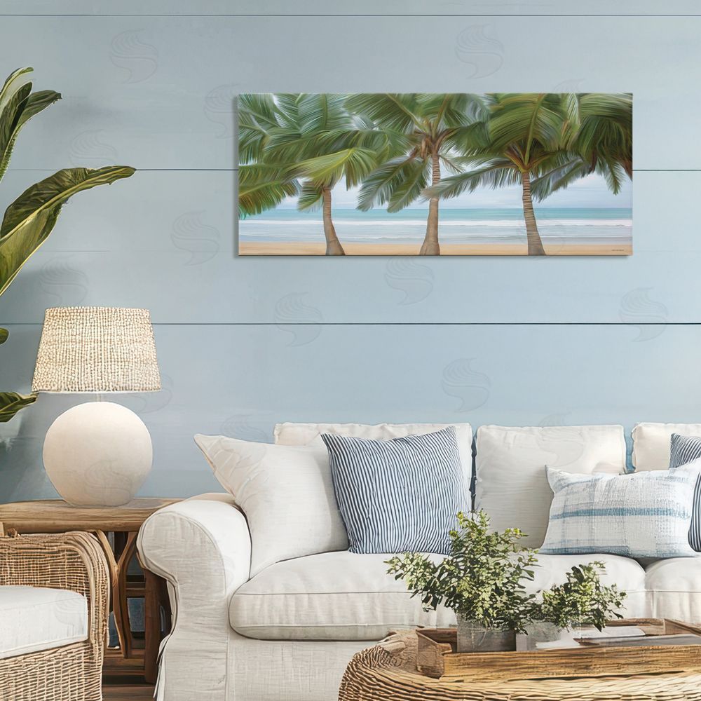Seven Trees Design Sandy Solitude Palm Trees Stretched Canvas Wall Art in Room