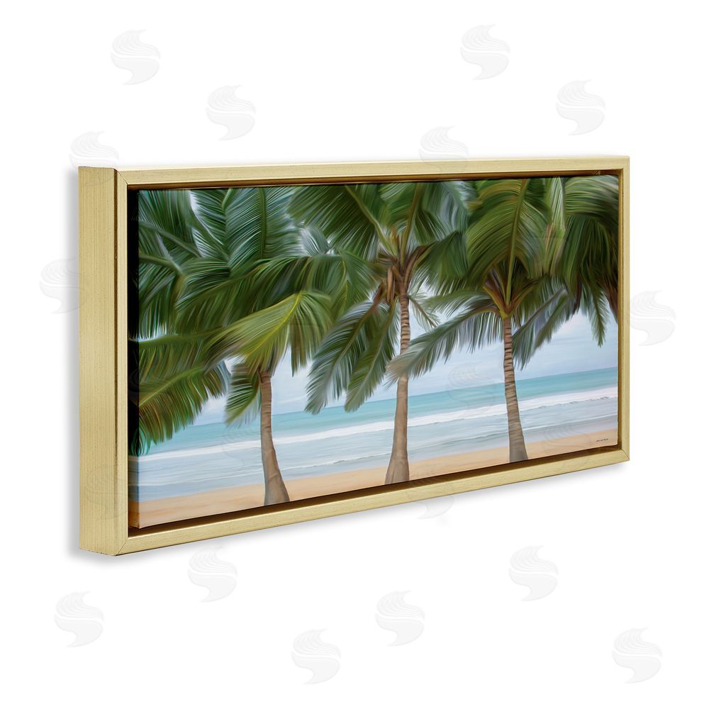 Seven Trees Design Sandy Solitude Palm Trees Gold Floating Frame Canvas Wall Art Print