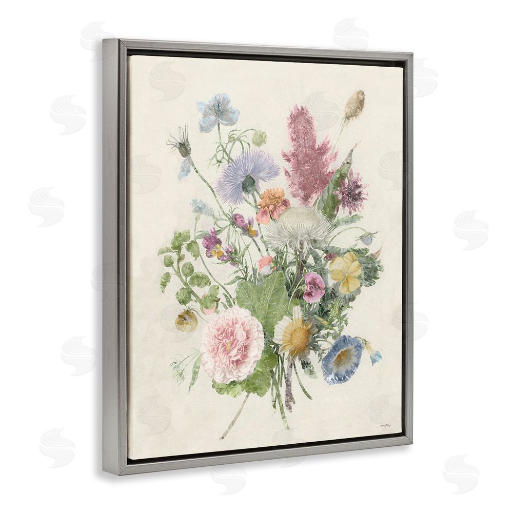 Amber Sterling Botanical Gathering Cluster Gray Floating Frame Canvas Wall Art Print
