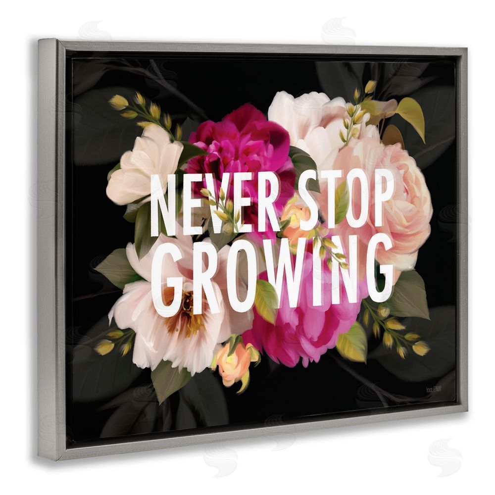 House Fenway Never Stop Growing Blooms Gray Floating Frame Canvas Wall Art Print
