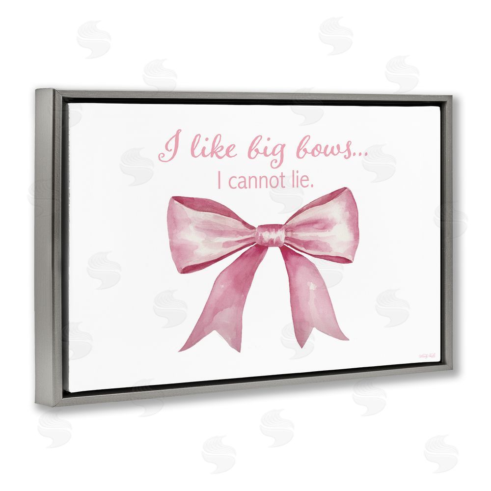 Cindy Jacobs I Like Big Bows Pink Ribbon Gray Floating Frame Canvas Wall Art Print