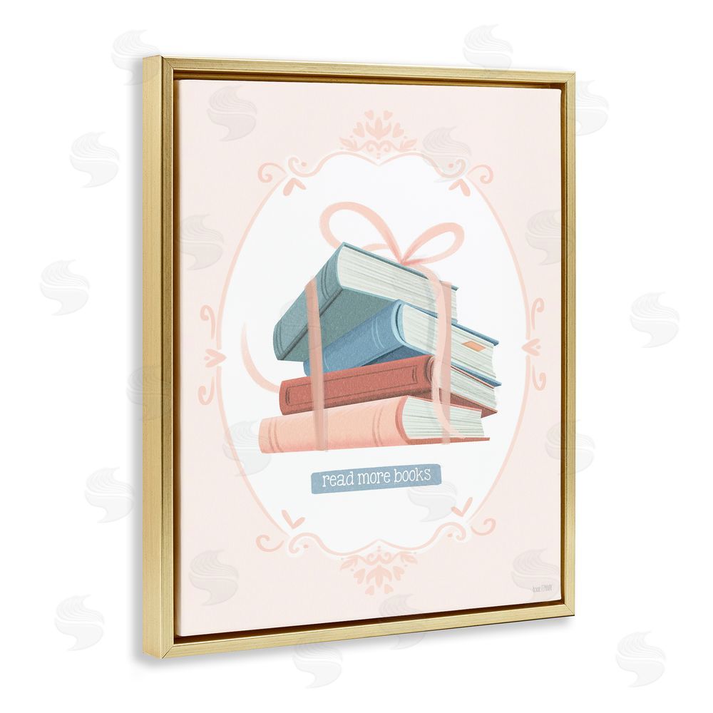 House Fenway Read More Books Tied Stack Gold Floating Frame Canvas Wall Art Print