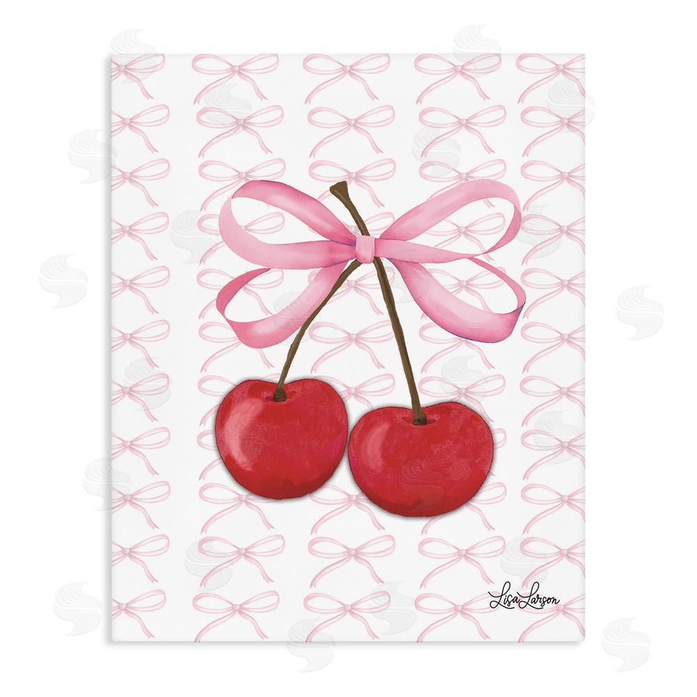 Lisa Larson Pink Coquette Cherries Stretched Canvas Wall Art Print