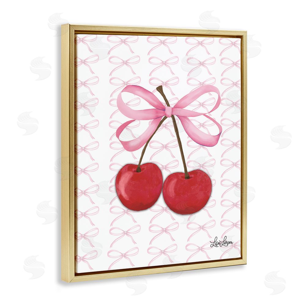 Lisa Larson Pink Coquette Cherries Gold Floating Frame Canvas Wall Art Print