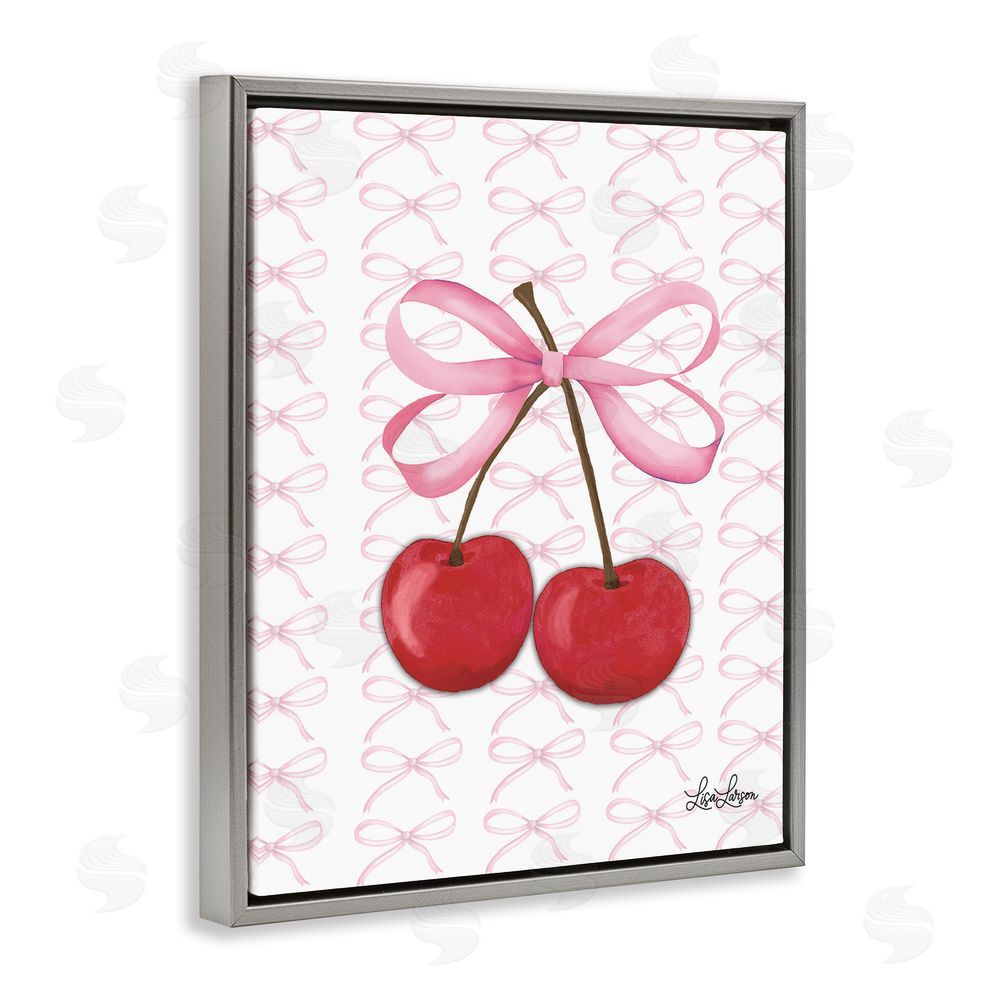 Lisa Larson Pink Coquette Cherries Gray Floating Frame Canvas Wall Art Print
