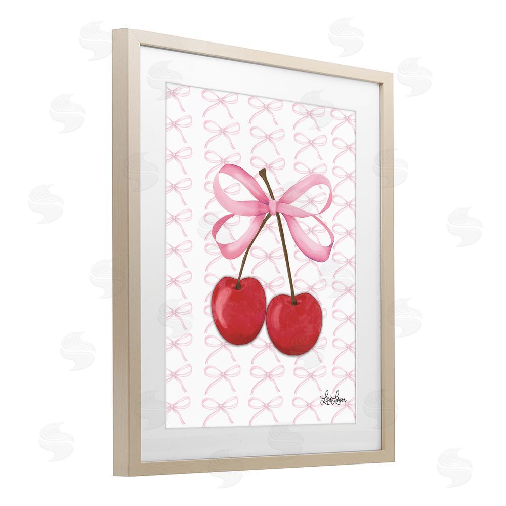 Lisa Larson Pink Coquette Cherries Brown Framed Print Under Glass Wall Art