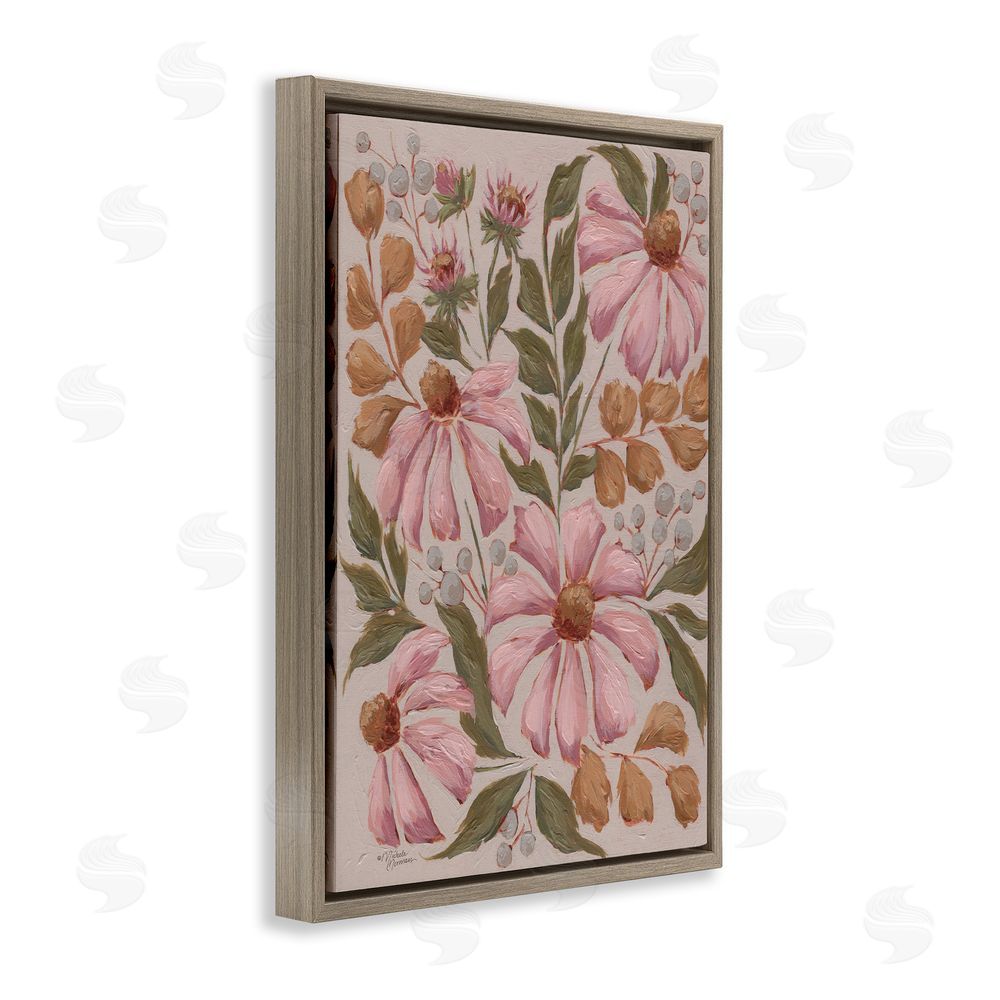 Michele Norman Nature's Dance Pink Coneflower Brown Floating Frame Canvas Wall Art Print