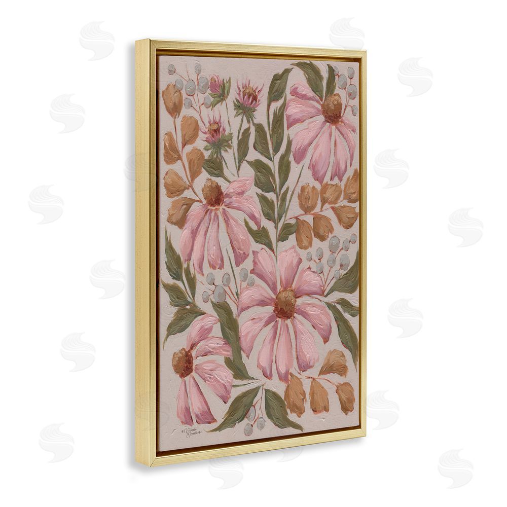 Michele Norman Nature's Dance Pink Coneflower Gold Floating Frame Canvas Wall Art Print
