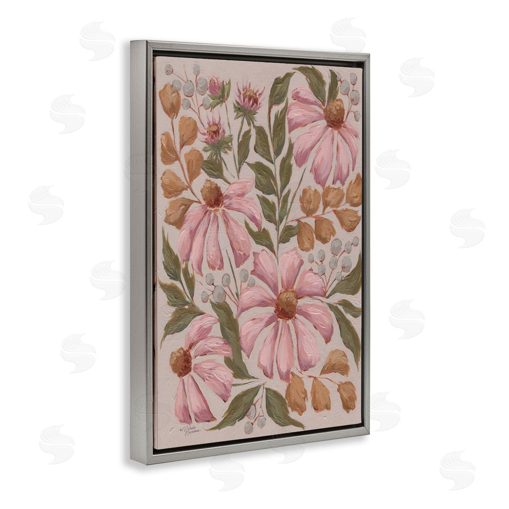 Michele Norman Nature's Dance Pink Coneflower Gray Floating Frame Canvas Wall Art Print