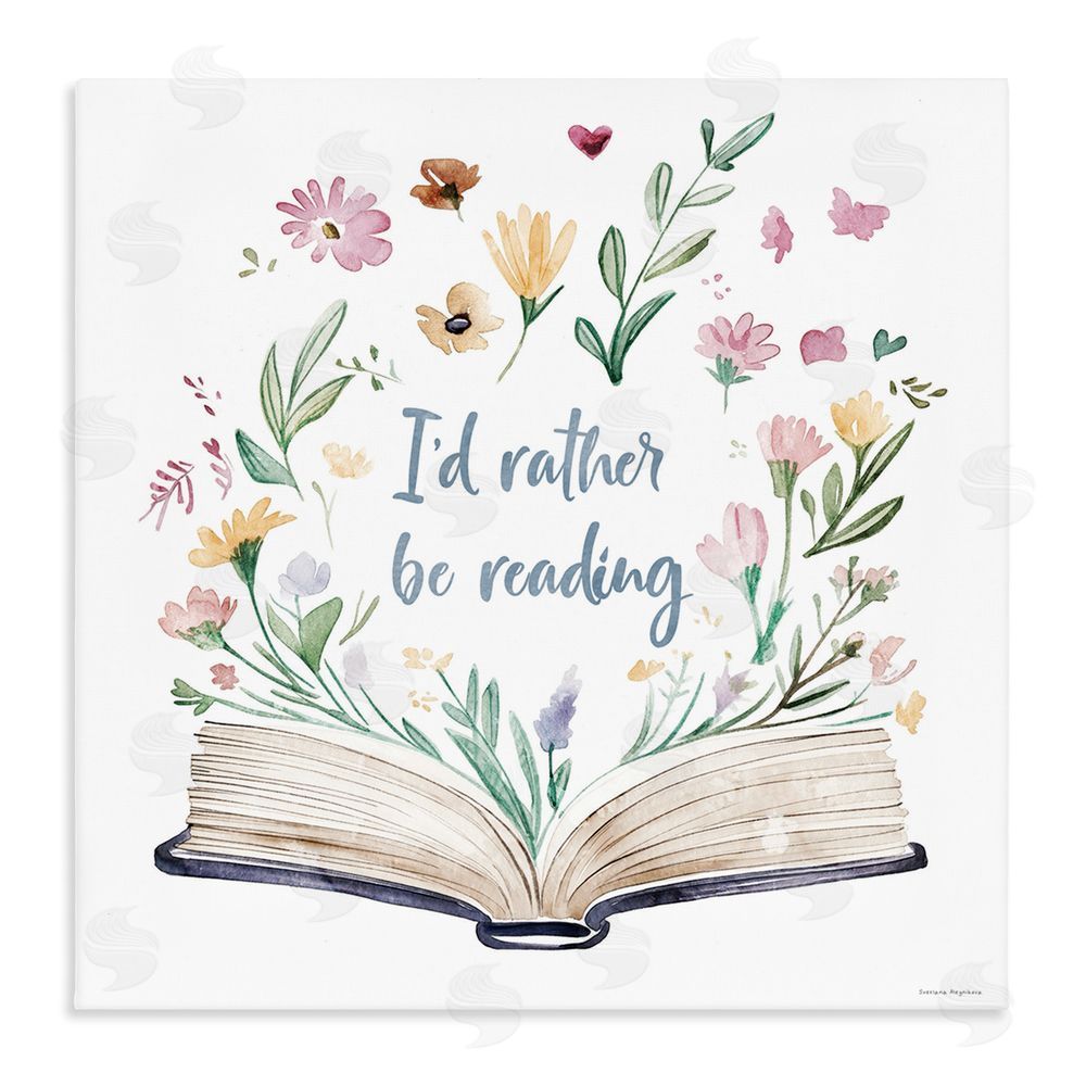 Svetlana Aleynikova I'd Rather Be Reading with Blooms Stretched Canvas Wall Art Print
