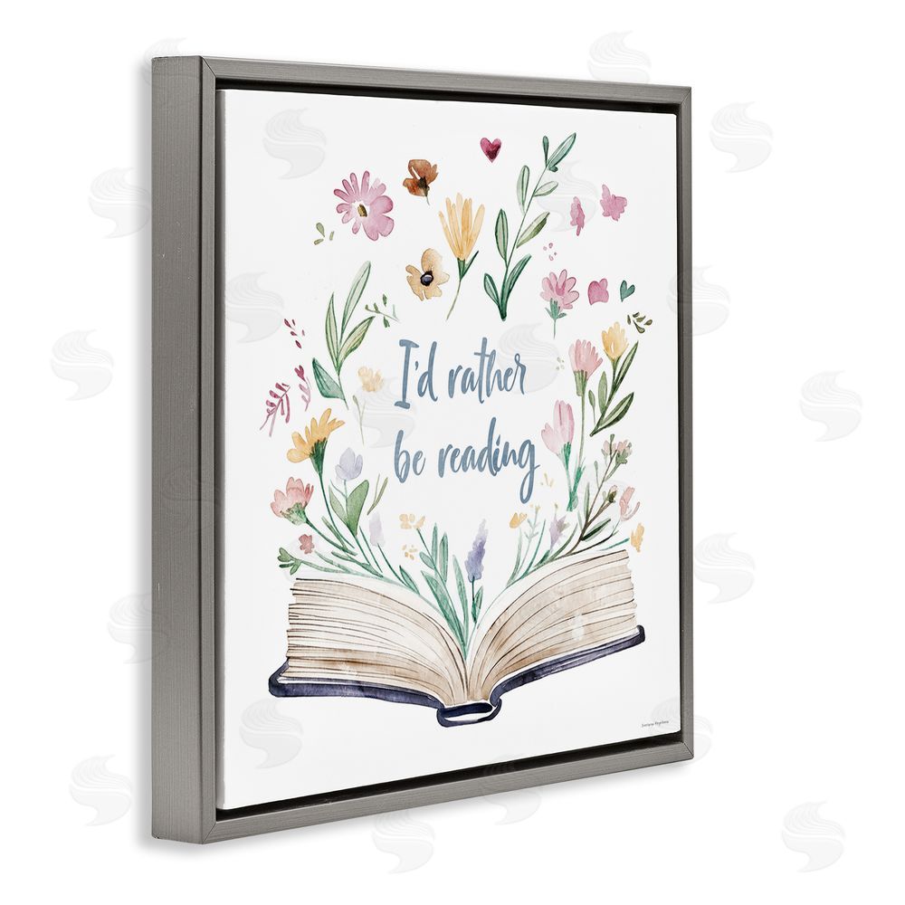 Svetlana Aleynikova I'd Rather Be Reading with Blooms Gray Floating Frame Canvas Wall Art Print