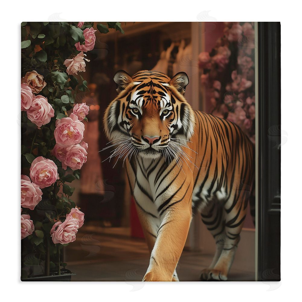Heidi Kuntz Bengal Tiger Among Roses Stretched Canvas Wall Art Print
