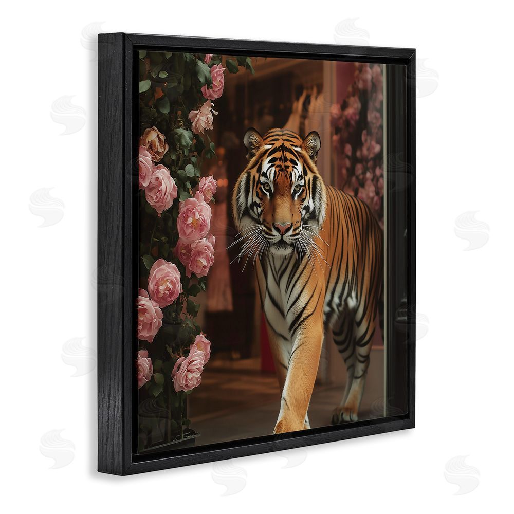 Heidi Kuntz Bengal Tiger Among Roses Black Floating Frame Canvas Wall Art Print