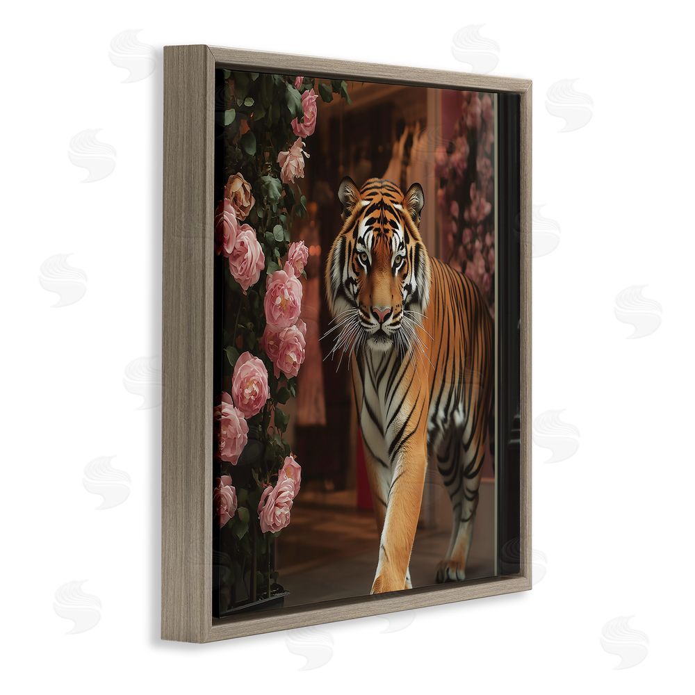Heidi Kuntz Bengal Tiger Among Roses Brown Floating Frame Canvas Wall Art Print
