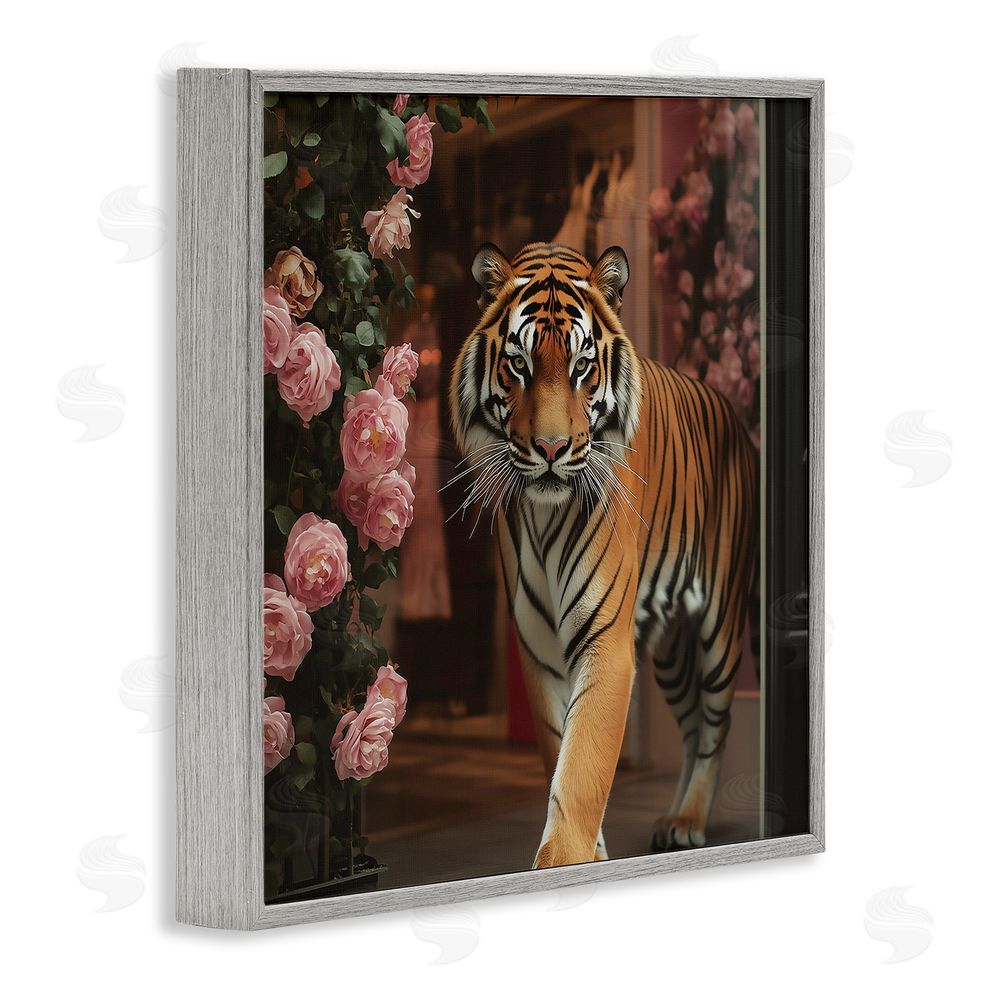 Heidi Kuntz Bengal Tiger Among Roses Gray Framed Giclee Wall Art Print
