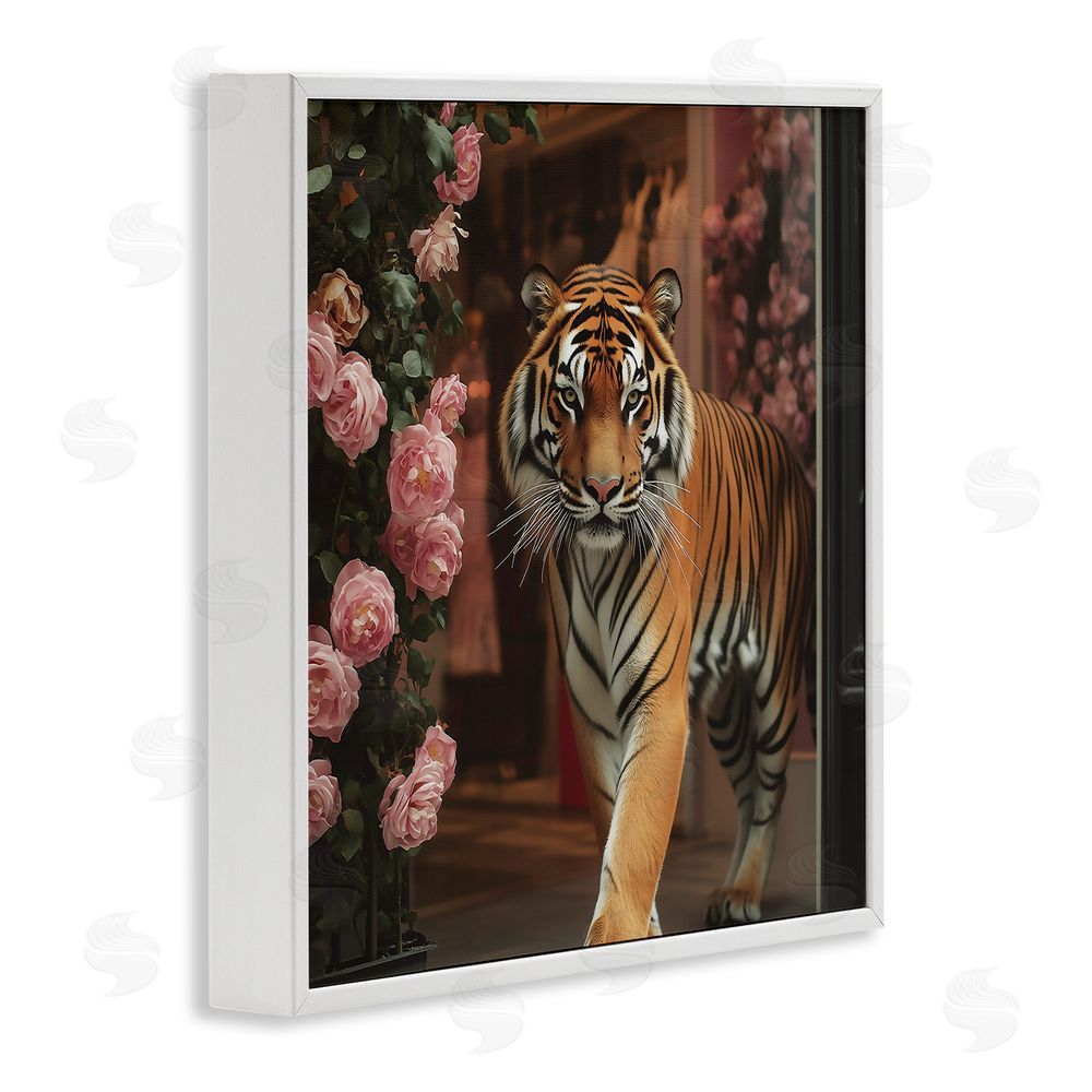 Heidi Kuntz Bengal Tiger Among Roses White Framed Giclee Wall Art Print