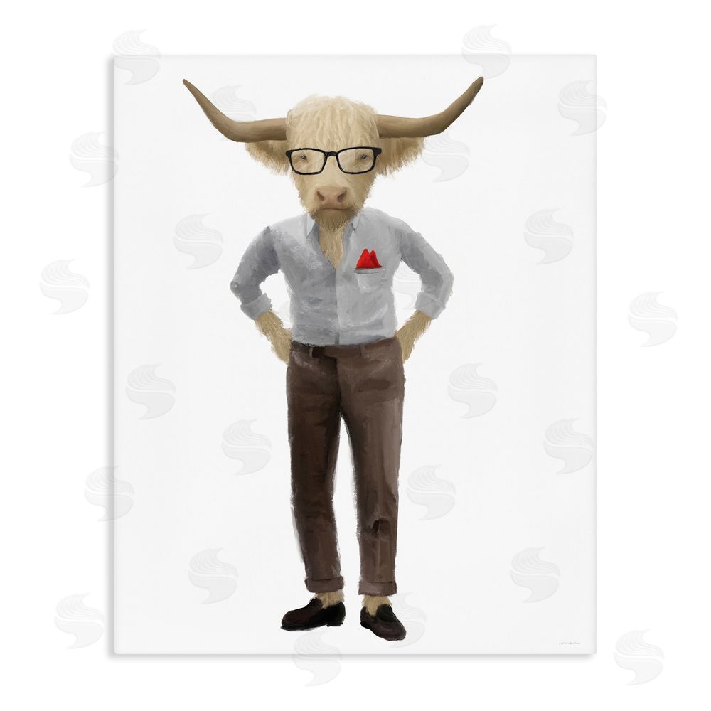 Kamdon Kreations Dapper Highland Hipster Bull Stretched Canvas Wall Art Print