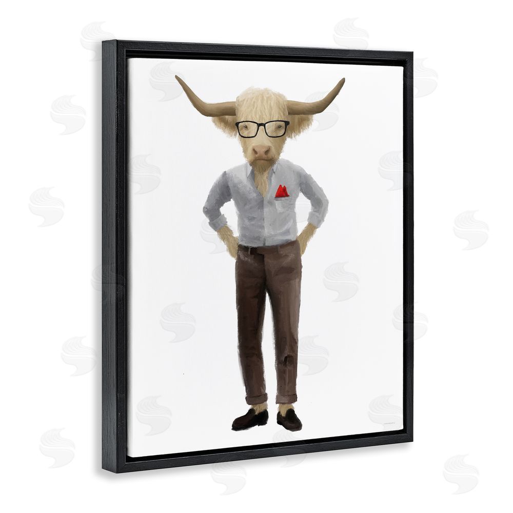 Kamdon Kreations Dapper Highland Hipster Bull Black Floating Frame Canvas Wall Art Print