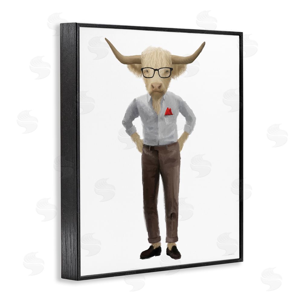 Kamdon Kreations Dapper Highland Hipster Bull Black Framed Giclee Wall Art Print