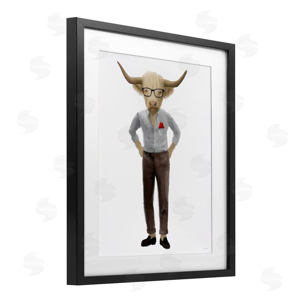 Kamdon Kreations Dapper Highland Hipster Bull Black Framed Print Under Glass Wall Art