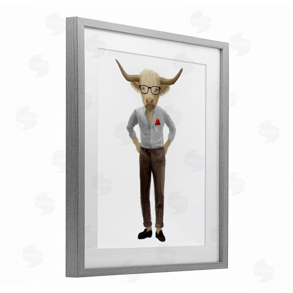 Kamdon Kreations Dapper Highland Hipster Bull Gray Framed Print Under Glass Wall Art