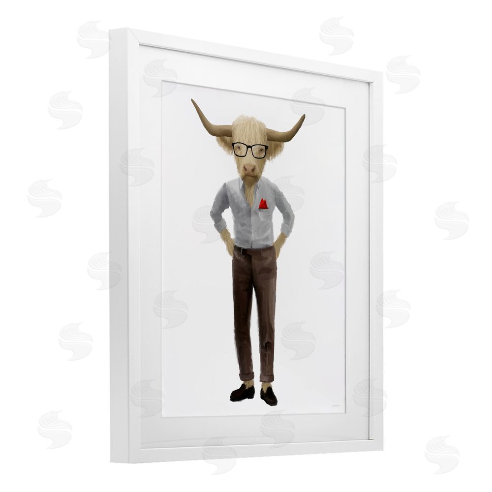 Kamdon Kreations Dapper Highland Hipster Bull White Framed Print Under Glass Wall Art