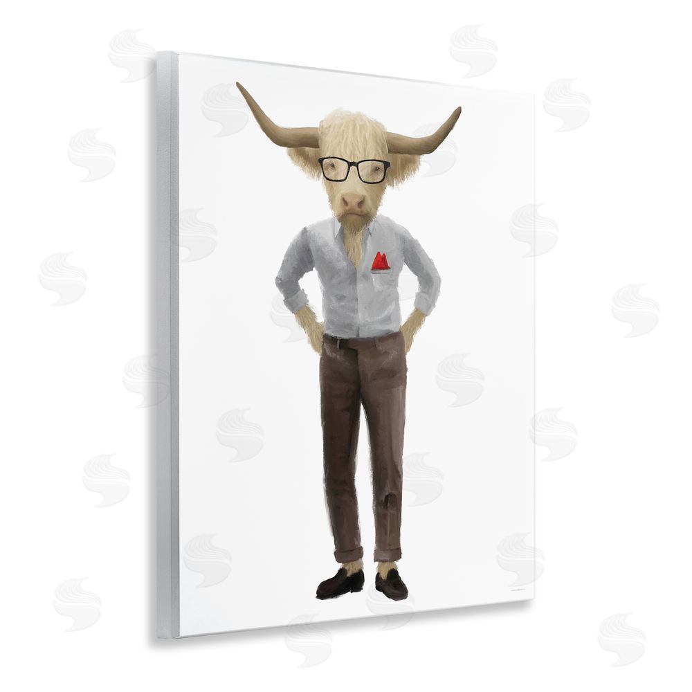 Kamdon Kreations Dapper Highland Hipster Bull Wooden Wall Plaque Art Print