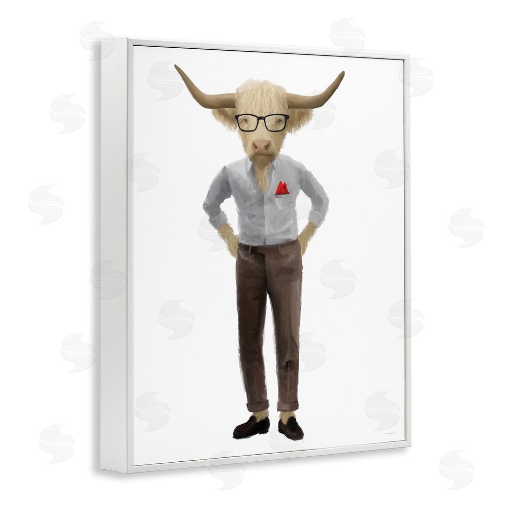 Kamdon Kreations Dapper Highland Hipster Bull White Framed Giclee Wall Art Print
