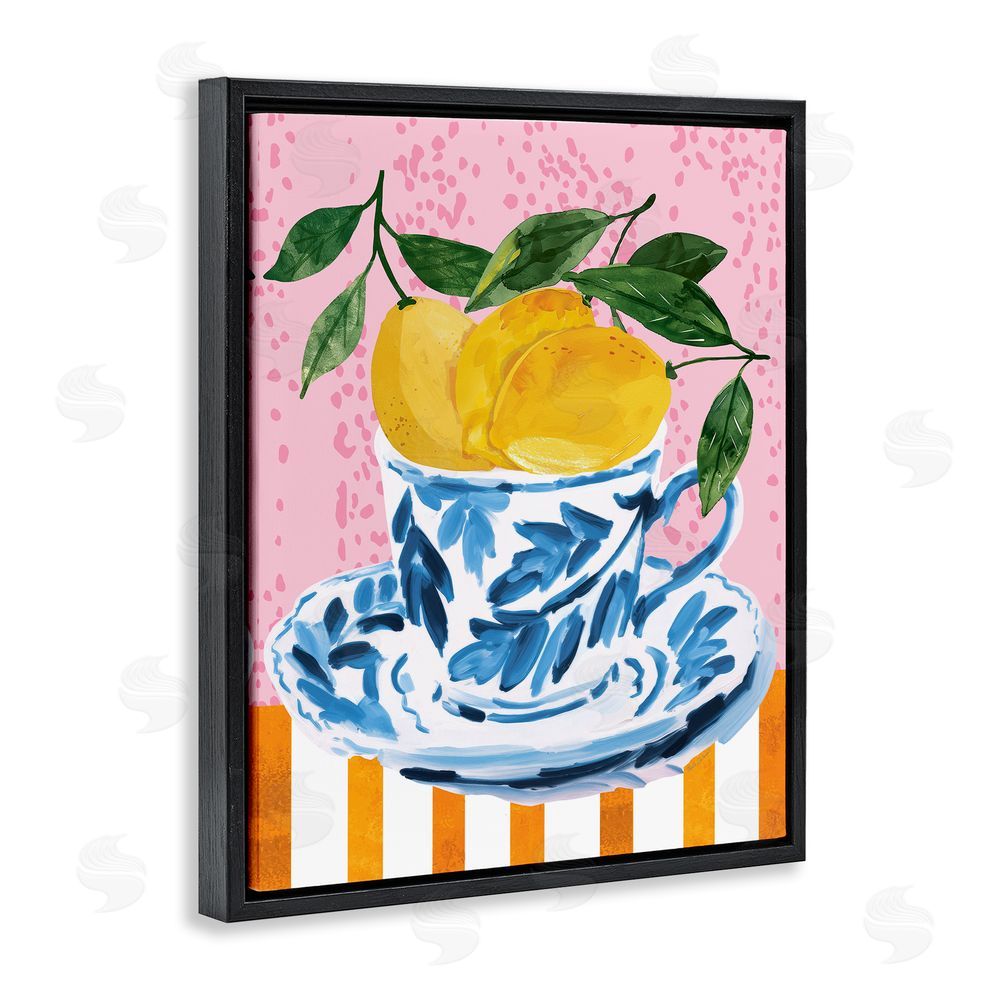 Nicole DeCamp Citrus Lemons Teacup Black Floating Frame Canvas Wall Art Print