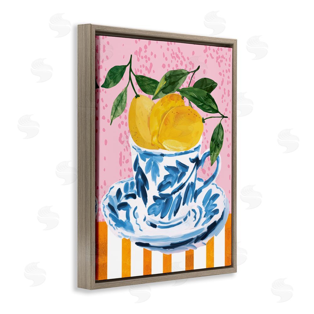 Nicole DeCamp Citrus Lemons Teacup Brown Floating Frame Canvas Wall Art Print