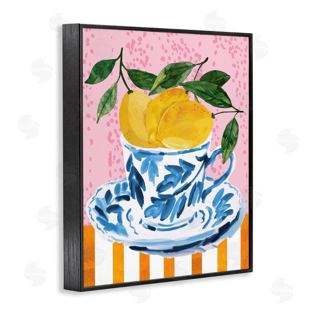 Nicole DeCamp Citrus Lemons Teacup Black Framed Giclee Wall Art Print