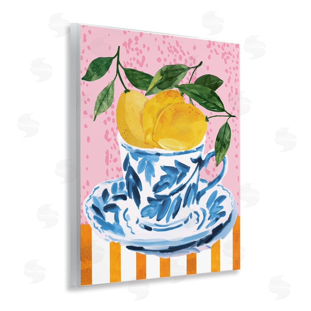 Nicole DeCamp Citrus Lemons Teacup Wooden Wall Plaque Art Print
