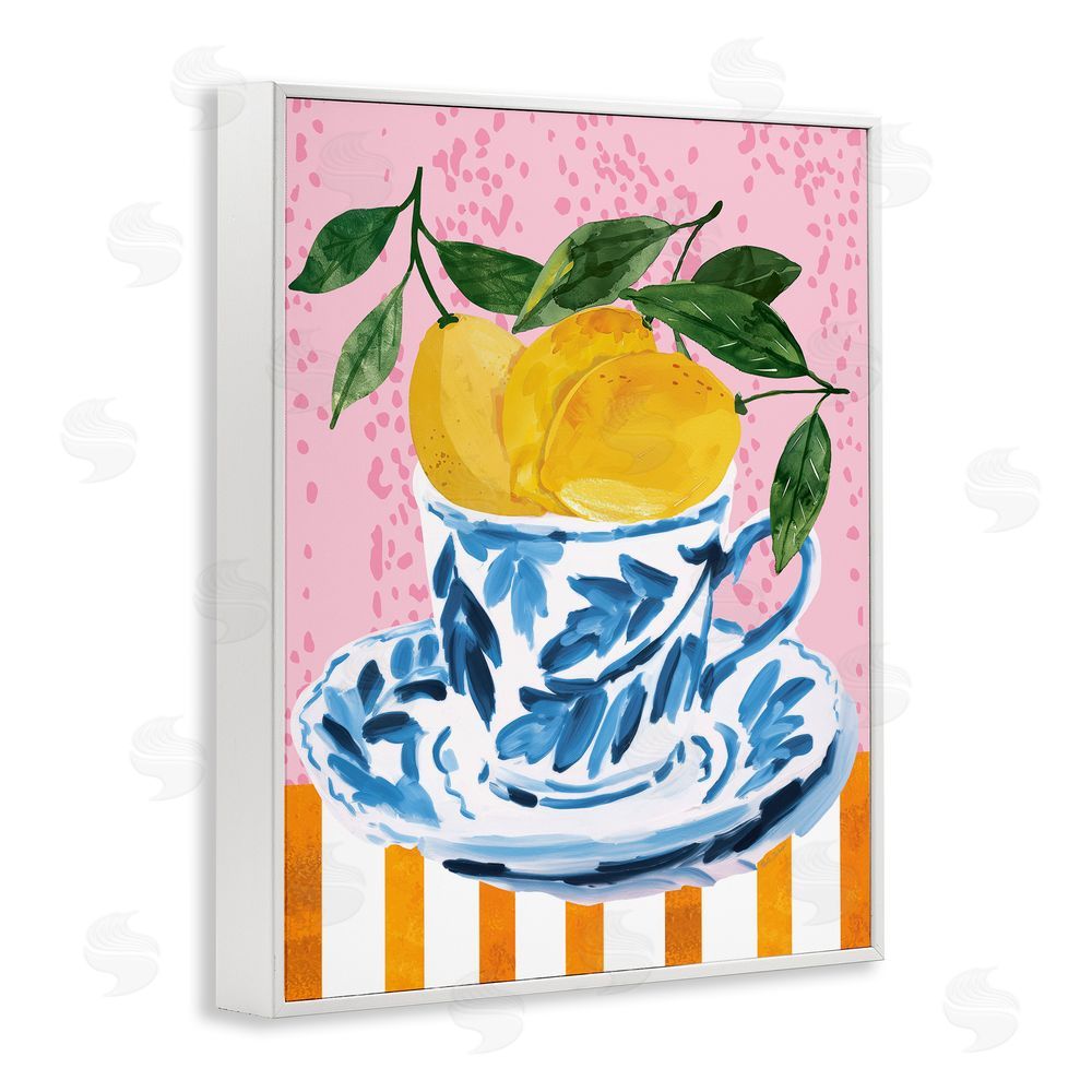Nicole DeCamp Citrus Lemons Teacup White Framed Giclee Wall Art Print