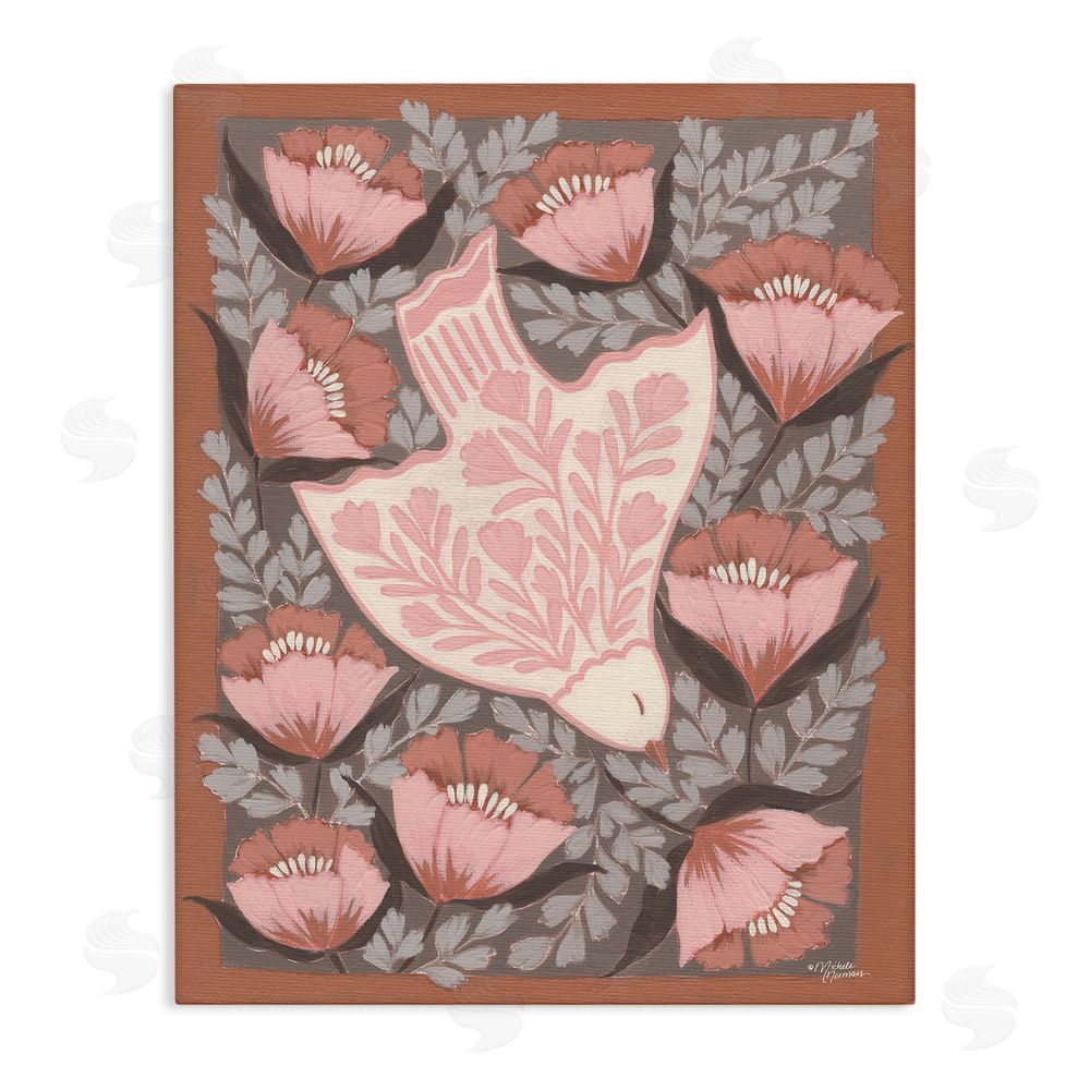 Michele Norman Floral Flight Pink Dove Stretched Canvas Wall Art Print
