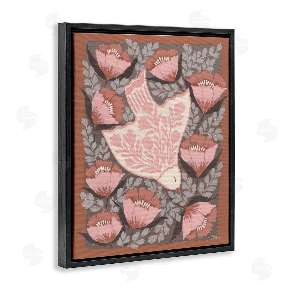 Michele Norman Floral Flight Pink Dove Black Floating Frame Canvas Wall Art Print