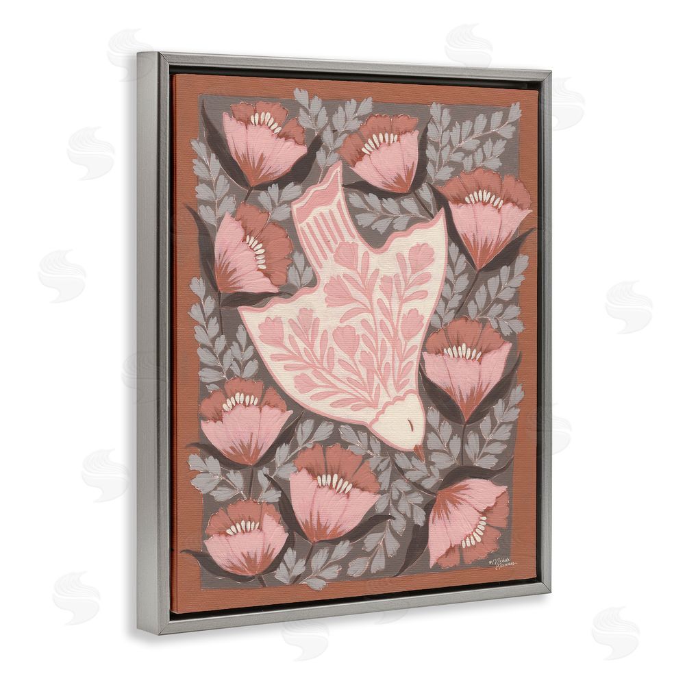 Michele Norman Floral Flight Pink Dove Gray Floating Frame Canvas Wall Art Print