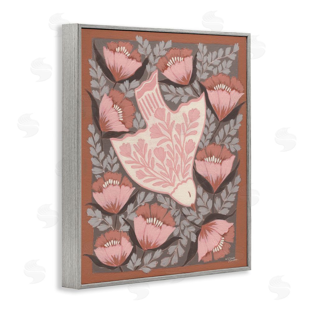 Michele Norman Floral Flight Pink Dove Gray Framed Giclee Wall Art Print