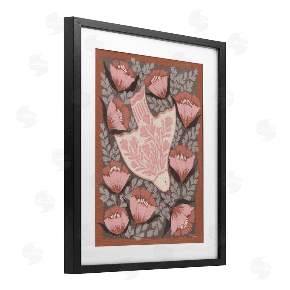 Michele Norman Floral Flight Pink Dove Black Framed Print Under Glass Wall Art