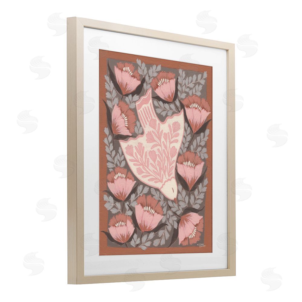 Michele Norman Floral Flight Pink Dove Brown Framed Print Under Glass Wall Art