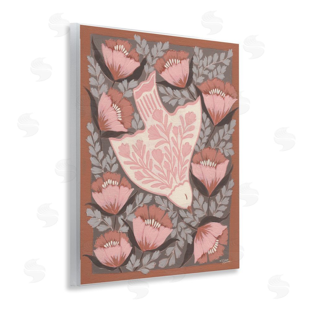 Michele Norman Floral Flight Pink Dove Wooden Wall Plaque Art Print