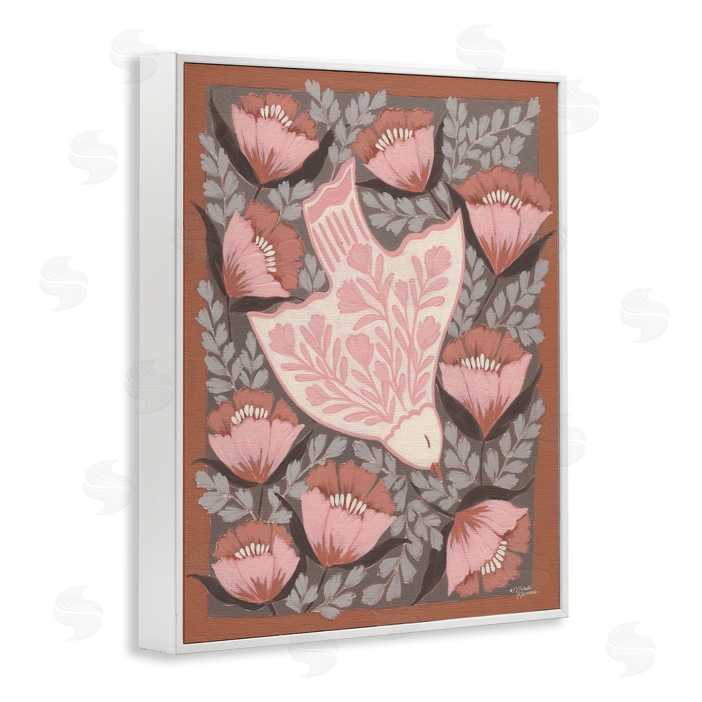 Michele Norman Floral Flight Pink Dove White Framed Giclee Wall Art Print