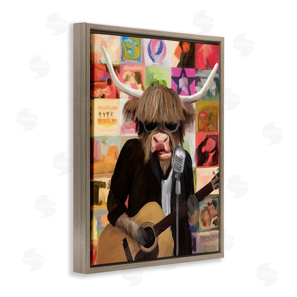 Kamdon Kreations Moo Records And Vinyls Brown Floating Frame Canvas Wall Art Print