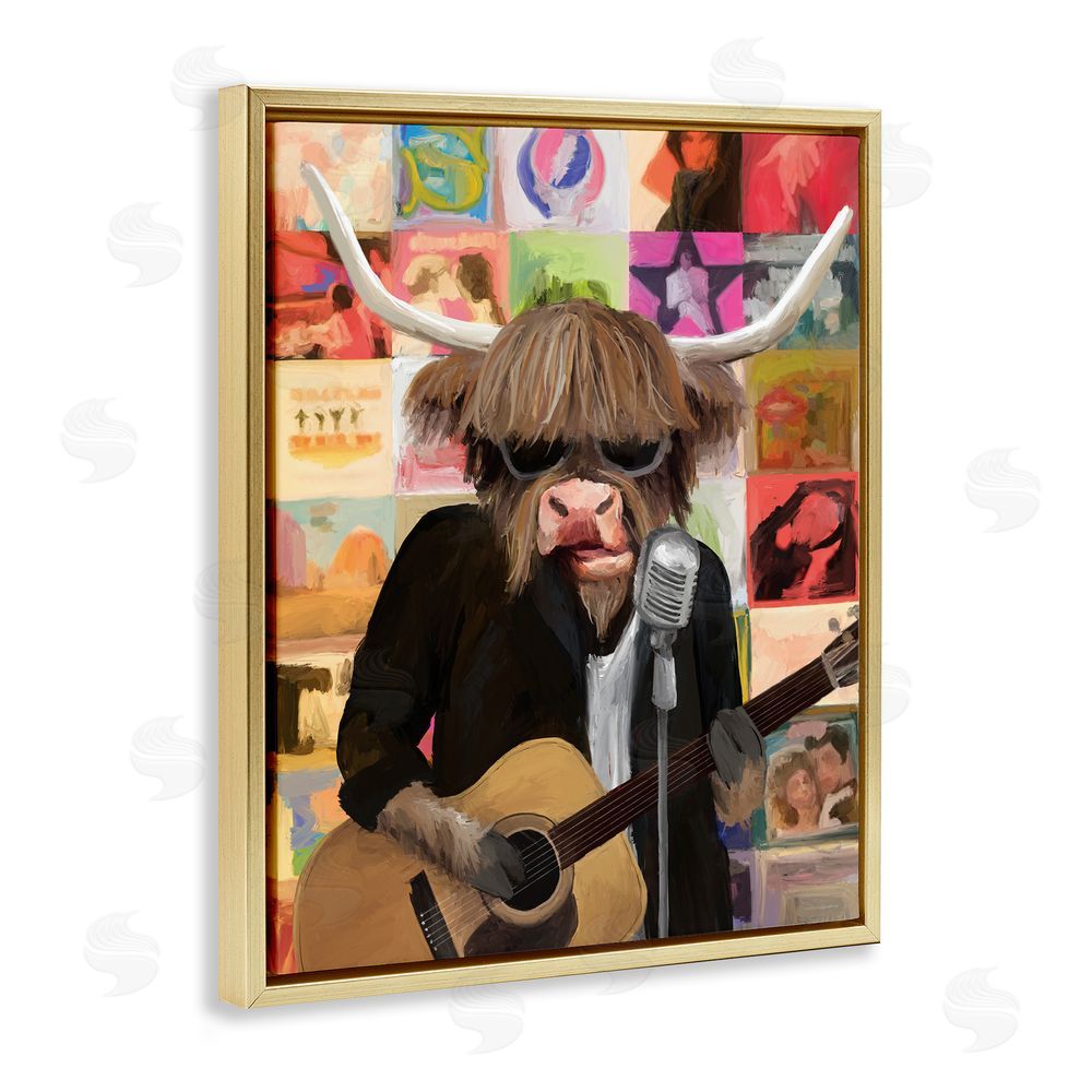 Kamdon Kreations Moo Records And Vinyls Gold Floating Frame Canvas Wall Art Print