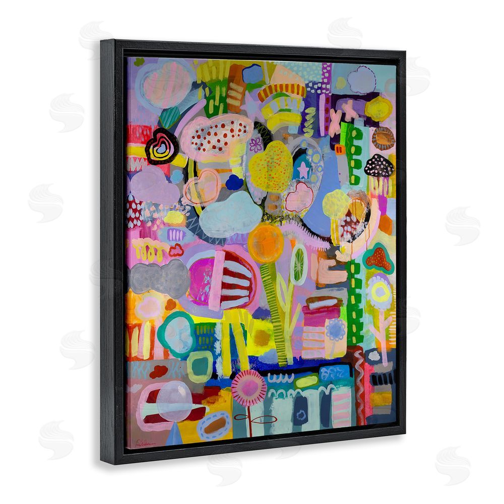 Mary Robertson Big Happy Whimsical Collage Black Floating Frame Canvas Wall Art Print