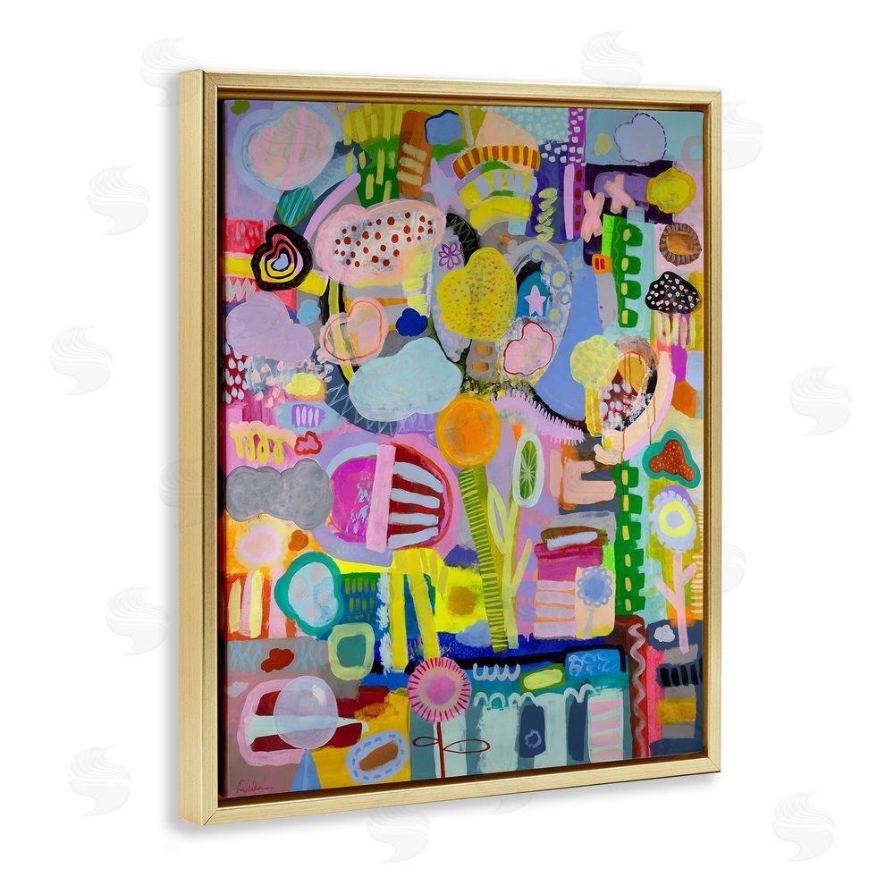 Mary Robertson Big Happy Whimsical Collage Gold Floating Frame Canvas Wall Art Print