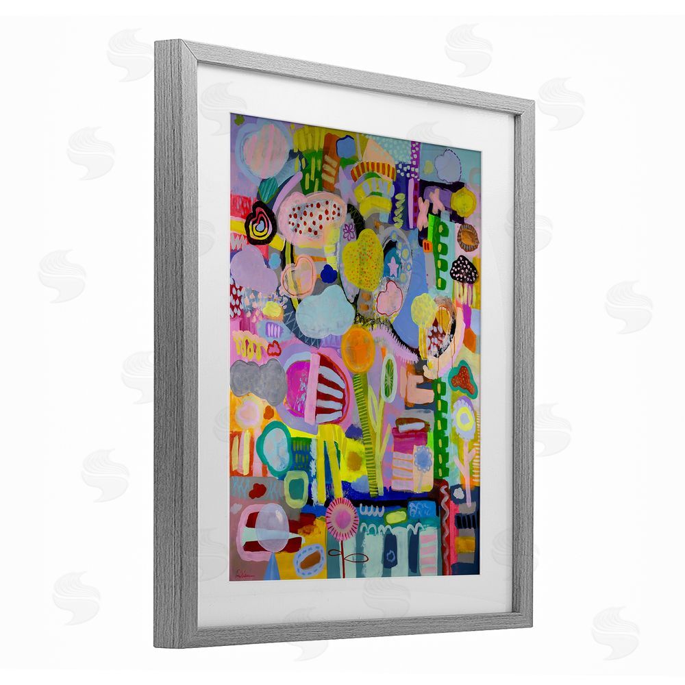 Mary Robertson Big Happy Whimsical Collage Gray Framed Print Under Glass Wall Art