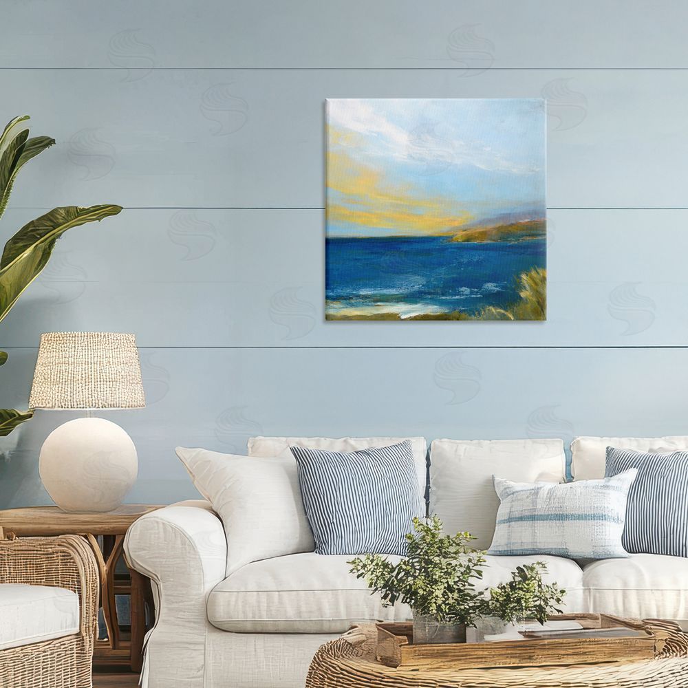 Patrick Dennis Vibrant Ocean Light at Dusk Stretched Canvas Wall Art in Room