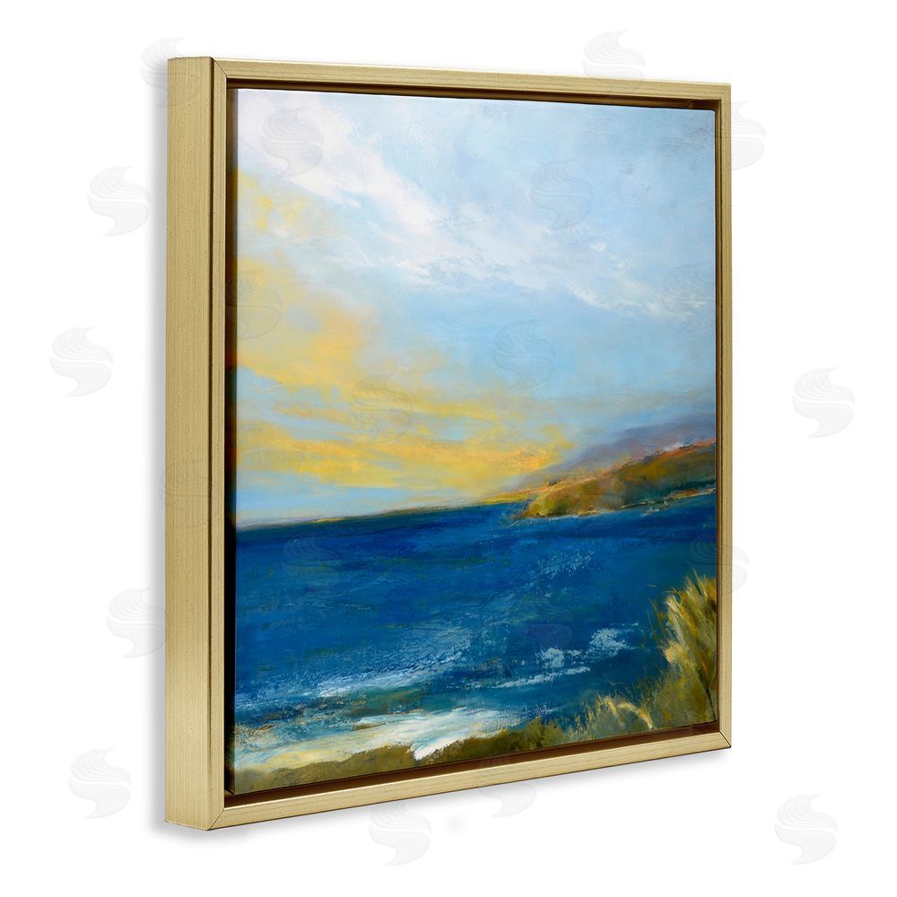 Patrick Dennis Vibrant Ocean Light at Dusk Gold Floating Frame Canvas Wall Art Print